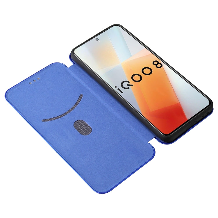 For vivo iQOO 8 Carbon Fiber Texture Horizontal Flip TPU + PC + PU Leather Case with Card Slot