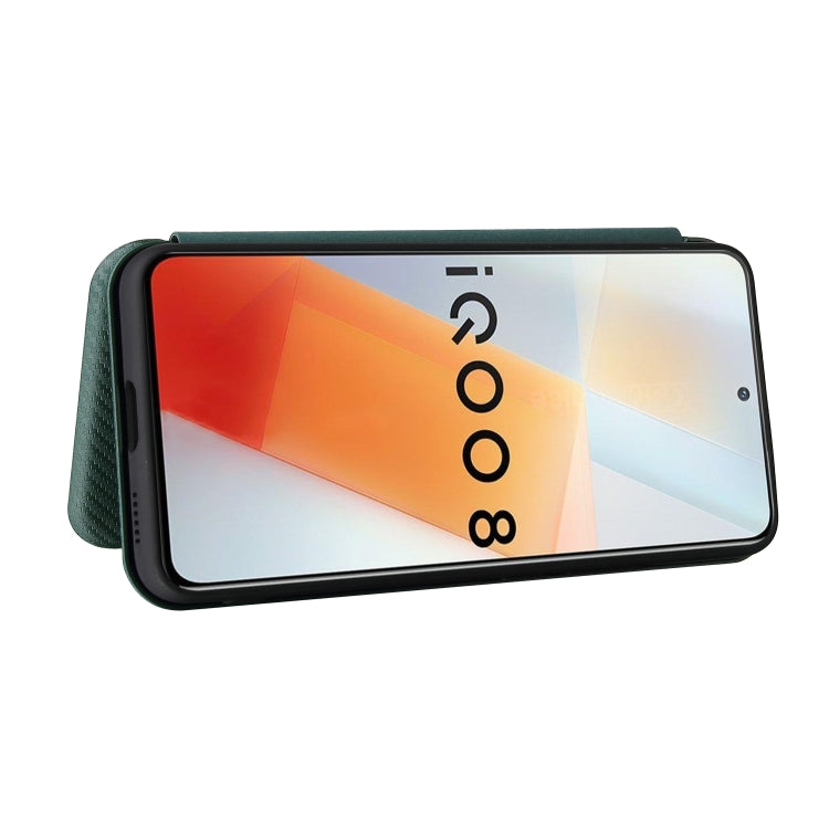 For vivo iQOO 8 Carbon Fiber Texture Horizontal Flip TPU + PC + PU Leather Case with Card Slot