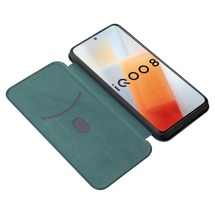 For vivo iQOO 8 Carbon Fiber Texture Horizontal Flip TPU + PC + PU Leather Case with Card Slot