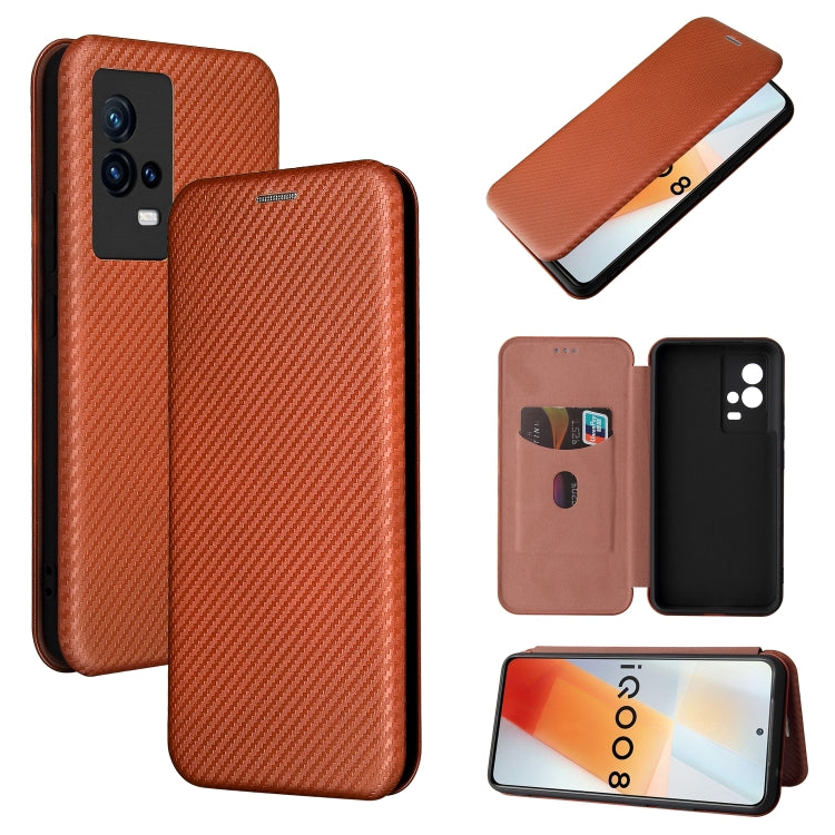For vivo iQOO 8 Carbon Fiber Texture Horizontal Flip TPU + PC + PU Leather Case with Card Slot