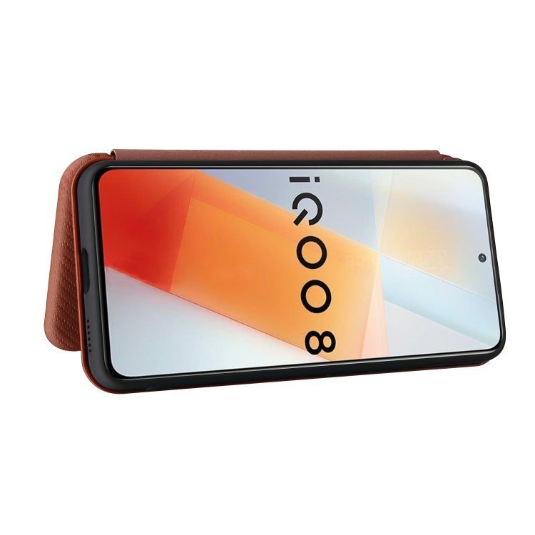 For vivo iQOO 8 Carbon Fiber Texture Horizontal Flip TPU + PC + PU Leather Case with Card Slot