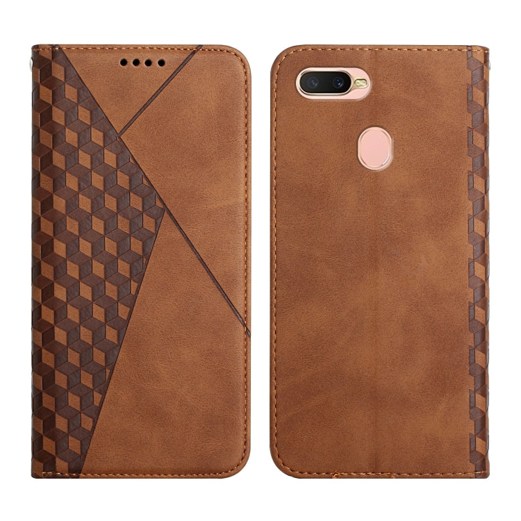 For OPPO A7 / A5s / A12 Diamond Pattern Splicing Skin Feel Magnetic Horizontal Flip Leather Case with Card Slots & Holder & Wallet