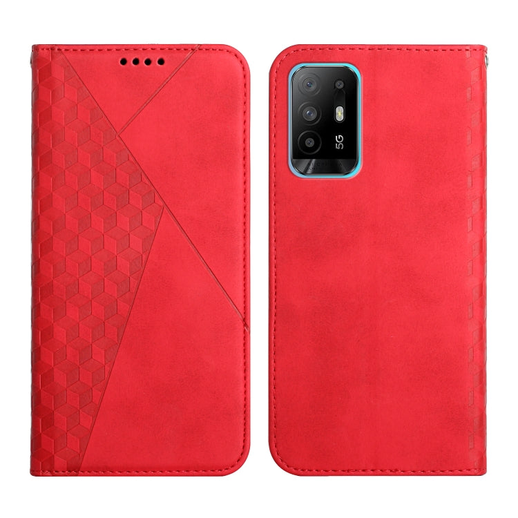 For OPPO A94 5G / F19 Pro+ 5G Diamond Pattern Splicing Skin Feel Magnetic Horizontal Flip Leather Case with Card Slots & Holder & Wallet