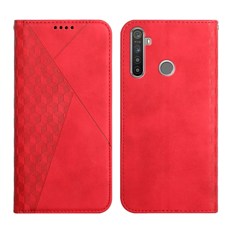 For OPPO Realme 6i / 5 Diamond Pattern Splicing Skin Feel Magnetic Horizontal Flip Leather Case with Card Slots & Holder & Wallet