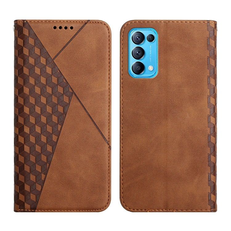 For OPPO Reno5 5G Diamond Pattern Splicing Skin Feel Magnetic Horizontal Flip Leather Case with Card Slots & Holder & Wallet
