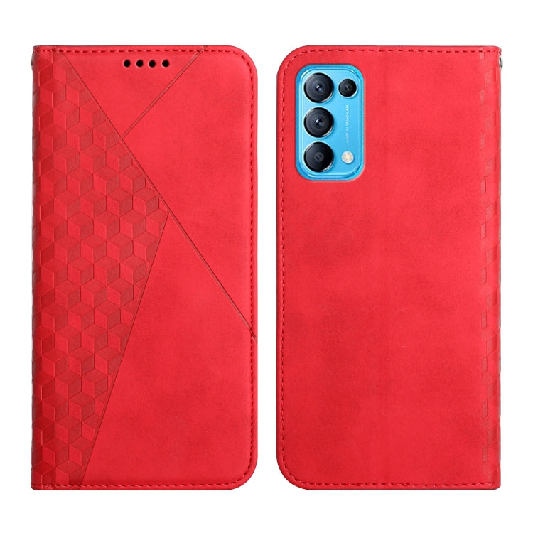 For OPPO Reno5 5G Diamond Pattern Splicing Skin Feel Magnetic Horizontal Flip Leather Case with Card Slots & Holder & Wallet