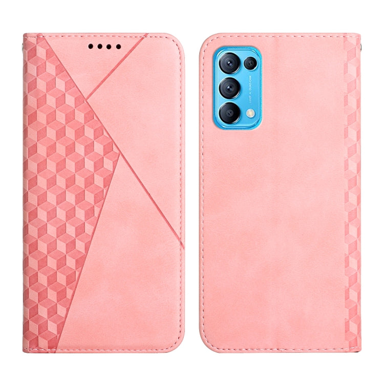 For OPPO Reno5 5G Diamond Pattern Splicing Skin Feel Magnetic Horizontal Flip Leather Case with Card Slots & Holder & Wallet