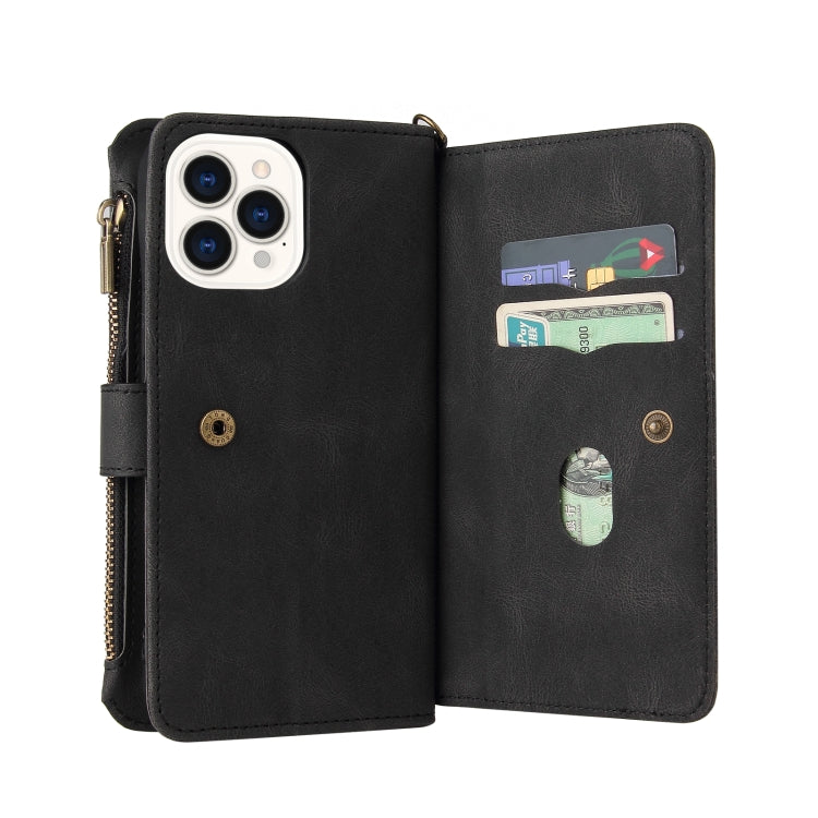 For iPhone 13 Pro Max Skin Feel PU + TPU Horizontal Flip Leather Case with Holder & 15 Cards Slot & Wallet & Zipper Pocket & Lanyard