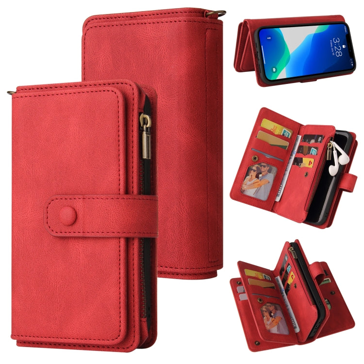 For iPhone 13 Pro Max Skin Feel PU + TPU Horizontal Flip Leather Case with Holder & 15 Cards Slot & Wallet & Zipper Pocket & Lanyard