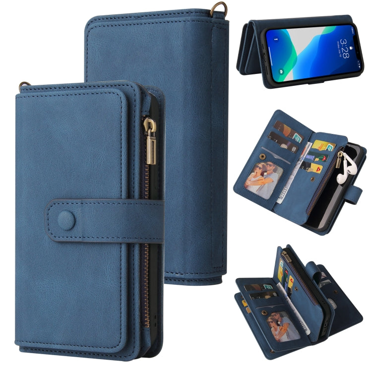 For iPhone 13 Pro Max Skin Feel PU + TPU Horizontal Flip Leather Case with Holder & 15 Cards Slot & Wallet & Zipper Pocket & Lanyard