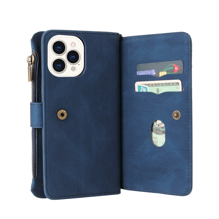 For iPhone 13 Pro Max Skin Feel PU + TPU Horizontal Flip Leather Case with Holder & 15 Cards Slot & Wallet & Zipper Pocket & Lanyard