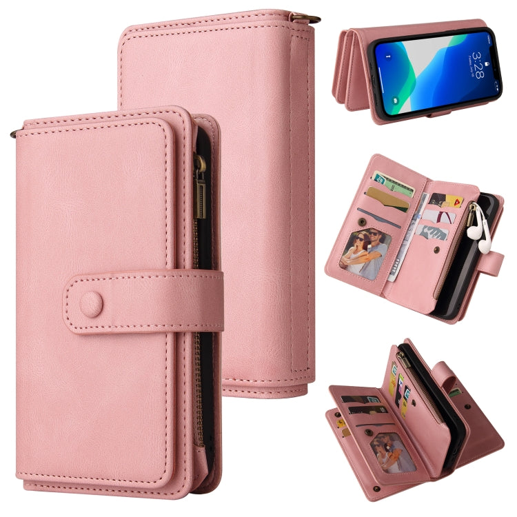 For iPhone 13 Pro Max Skin Feel PU + TPU Horizontal Flip Leather Case with Holder & 15 Cards Slot & Wallet & Zipper Pocket & Lanyard