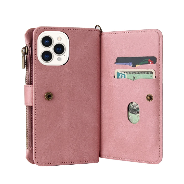 For iPhone 13 Pro Max Skin Feel PU + TPU Horizontal Flip Leather Case with Holder & 15 Cards Slot & Wallet & Zipper Pocket & Lanyard
