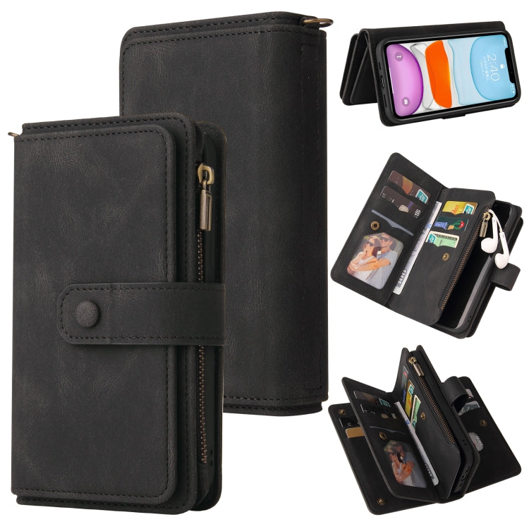 Skin Feel PU + TPU Horizontal Flip Leather Case with Holder & 15 Cards Slot & Wallet & Zipper Pocket & Lanyard For iPhone 11