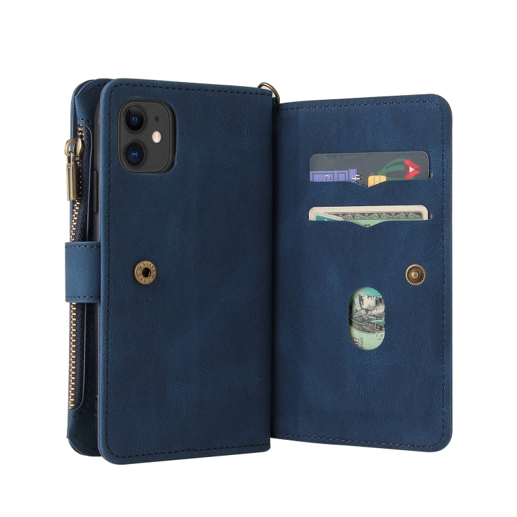 Skin Feel PU + TPU Horizontal Flip Leather Case with Holder & 15 Cards Slot & Wallet & Zipper Pocket & Lanyard For iPhone 11