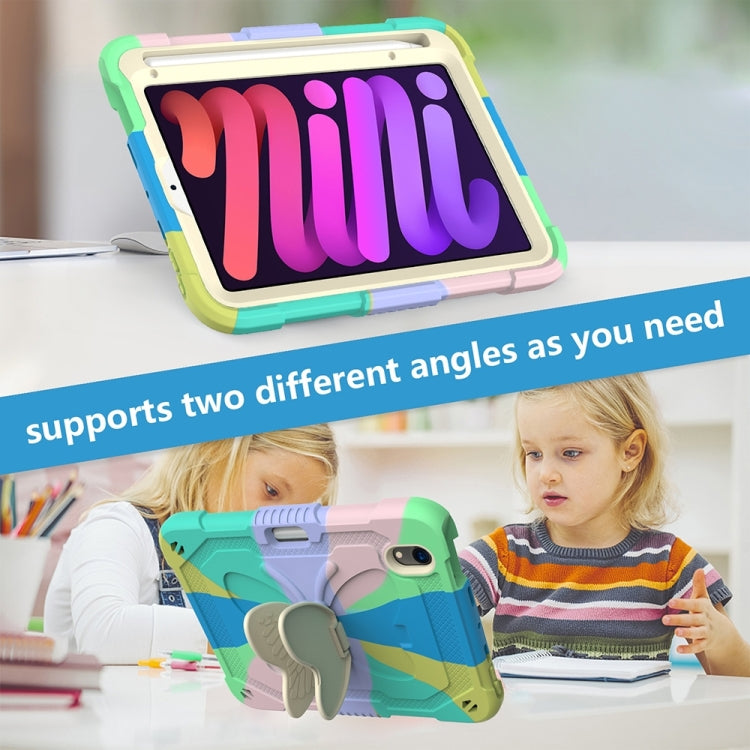 For iPad mini 6 Beige PC + Silicone Anti-drop Protective Tablet Case with Butterfly Shape Holder & Pen Slot