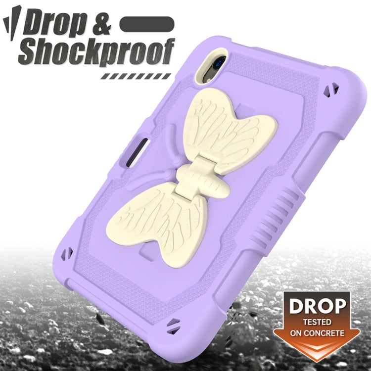 For iPad mini 6 Beige PC + Silicone Anti-drop Protective Tablet Case with Butterfly Shape Holder & Pen Slot
