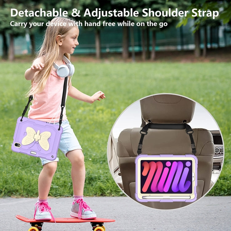 For iPad mini 6 Beige PC + Silicone Anti-drop Protective Tablet Case with Butterfly Shape Holder & Pen Slot