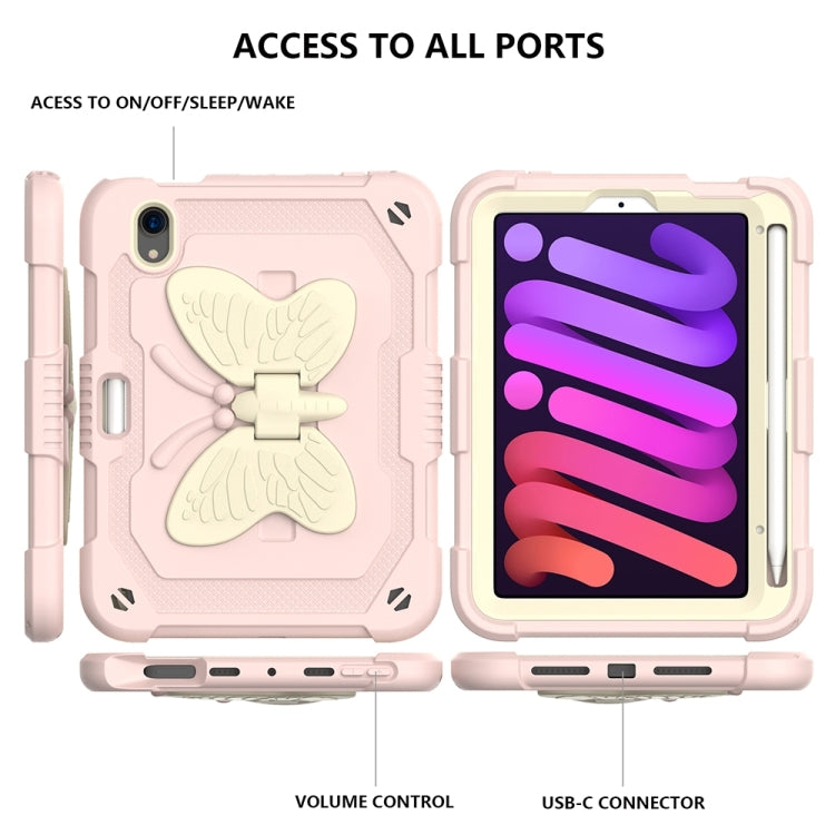 For iPad mini 6 Beige PC + Silicone Anti-drop Protective Tablet Case with Butterfly Shape Holder & Pen Slot