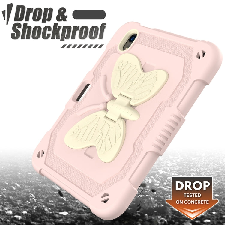For iPad mini 6 Beige PC + Silicone Anti-drop Protective Tablet Case with Butterfly Shape Holder & Pen Slot