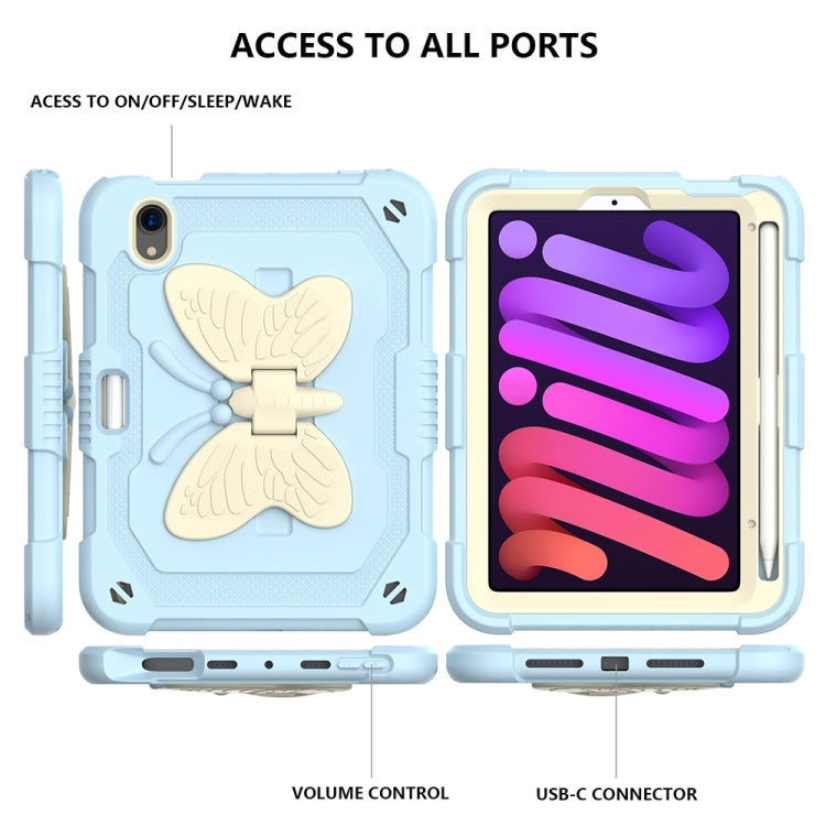 For iPad mini 6 Beige PC + Silicone Anti-drop Protective Tablet Case with Butterfly Shape Holder & Pen Slot