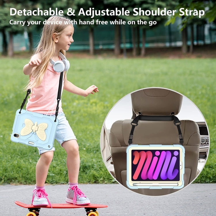 For iPad mini 6 Beige PC + Silicone Anti-drop Protective Tablet Case with Butterfly Shape Holder & Pen Slot