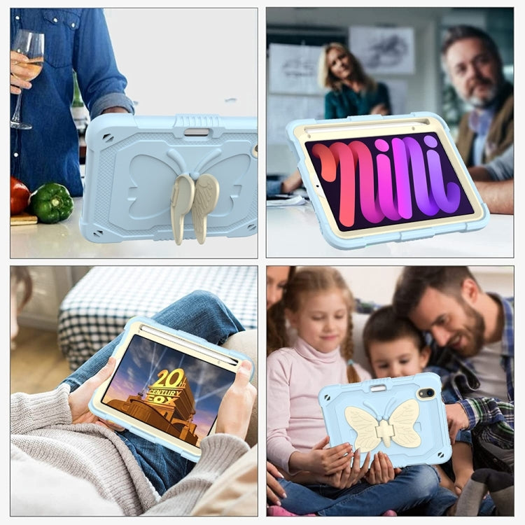 For iPad mini 6 Beige PC + Silicone Anti-drop Protective Tablet Case with Butterfly Shape Holder & Pen Slot