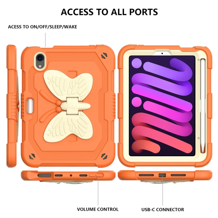 For iPad mini 6 Beige PC + Silicone Anti-drop Protective Tablet Case with Butterfly Shape Holder & Pen Slot
