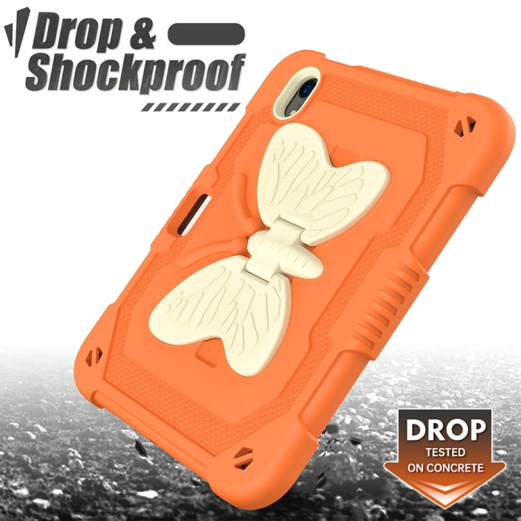 For iPad mini 6 Beige PC + Silicone Anti-drop Protective Tablet Case with Butterfly Shape Holder & Pen Slot