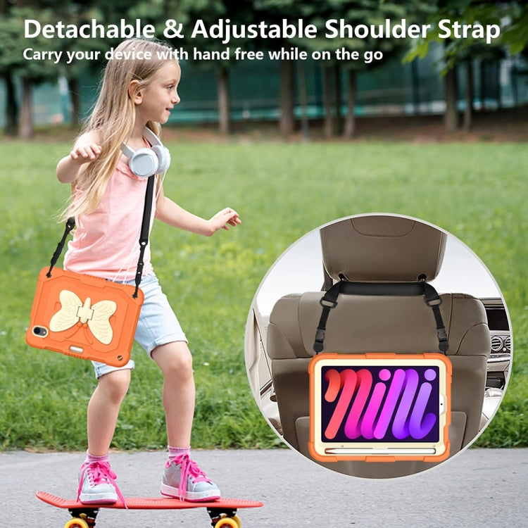 For iPad mini 6 Beige PC + Silicone Anti-drop Protective Tablet Case with Butterfly Shape Holder & Pen Slot