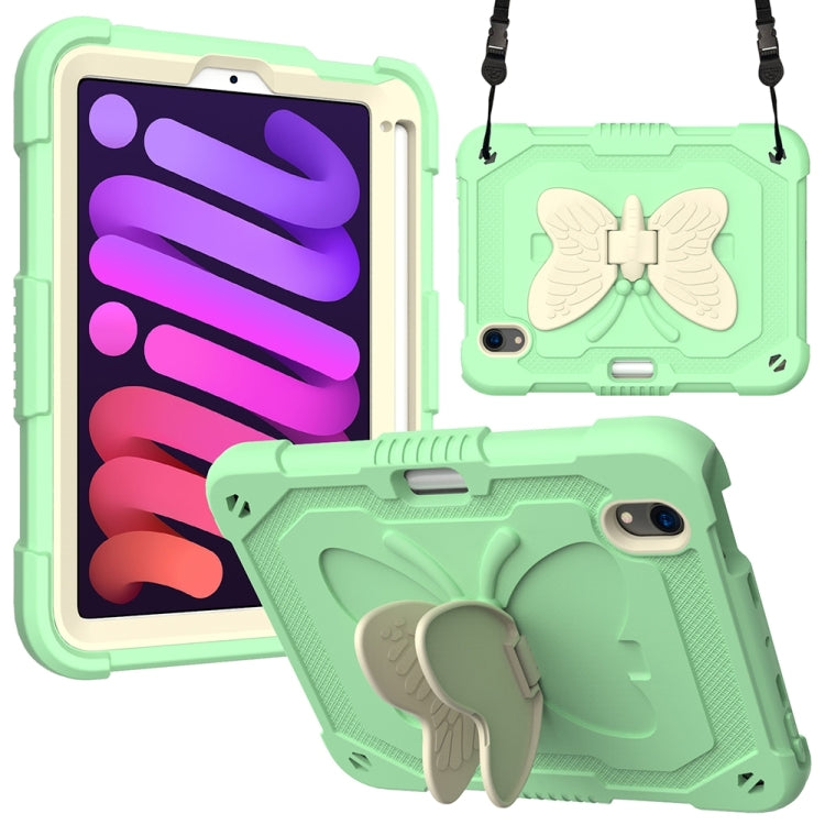 For iPad mini 6 Beige PC + Silicone Anti-drop Protective Tablet Case with Butterfly Shape Holder & Pen Slot