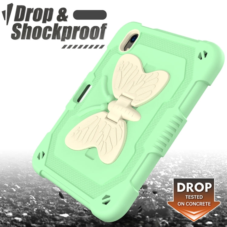 For iPad mini 6 Beige PC + Silicone Anti-drop Protective Tablet Case with Butterfly Shape Holder & Pen Slot