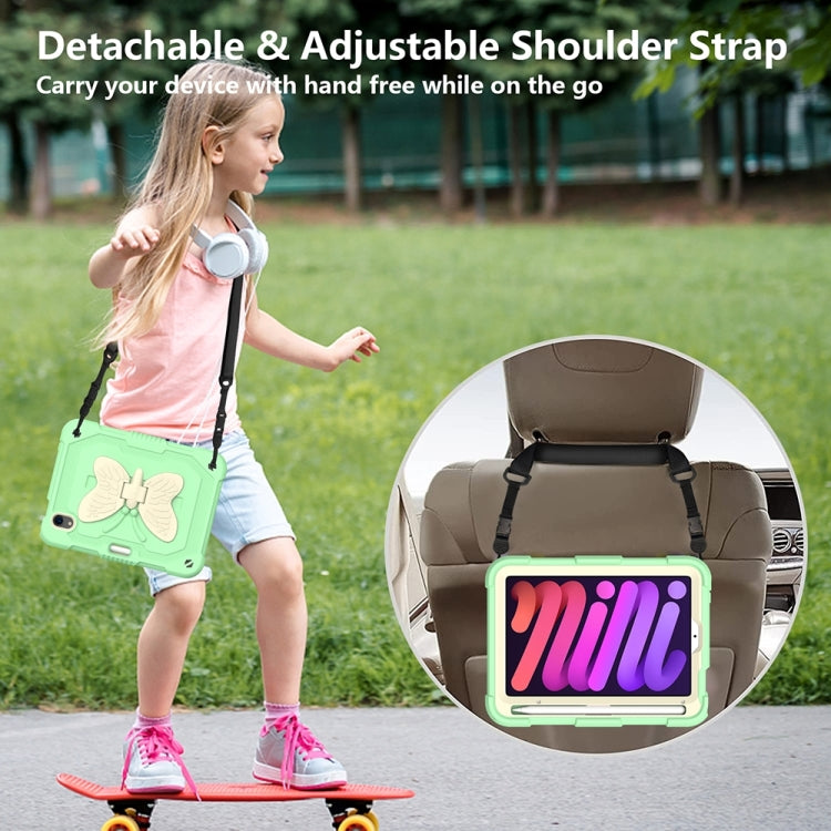 For iPad mini 6 Beige PC + Silicone Anti-drop Protective Tablet Case with Butterfly Shape Holder & Pen Slot