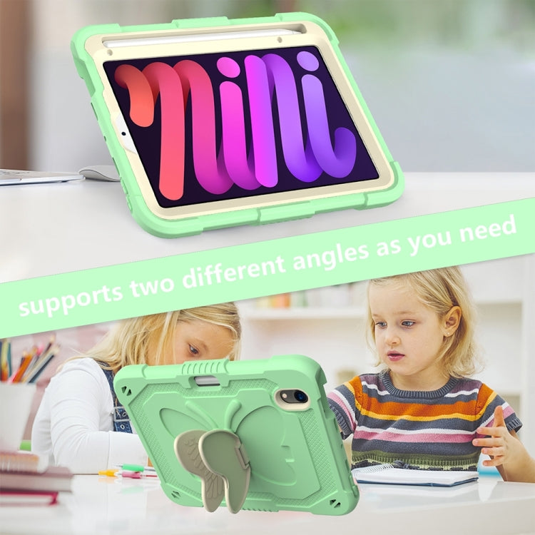 For iPad mini 6 Beige PC + Silicone Anti-drop Protective Tablet Case with Butterfly Shape Holder & Pen Slot