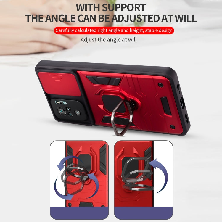 For Xiaomi Redmi Note 10 Warrior Armor Sliding Camera Cover Design TPU + PC Shockproof Case with Ring Holder