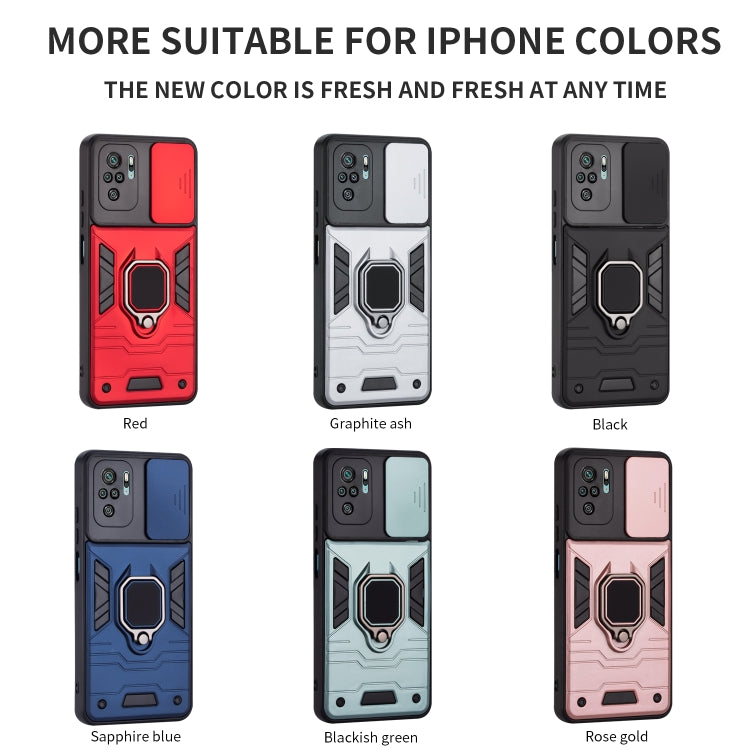 For Xiaomi Redmi Note 10 Warrior Armor Sliding Camera Cover Design TPU + PC Shockproof Case with Ring Holder