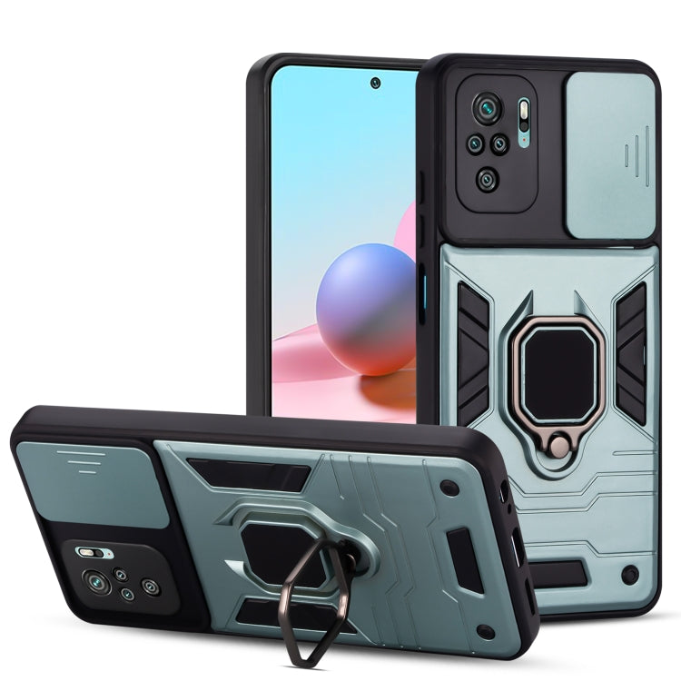For Xiaomi Redmi Note 10 Warrior Armor Sliding Camera Cover Design TPU + PC Shockproof Case with Ring Holder