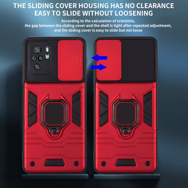 For Xiaomi Redmi Note 10 Warrior Armor Sliding Camera Cover Design TPU + PC Shockproof Case with Ring Holder