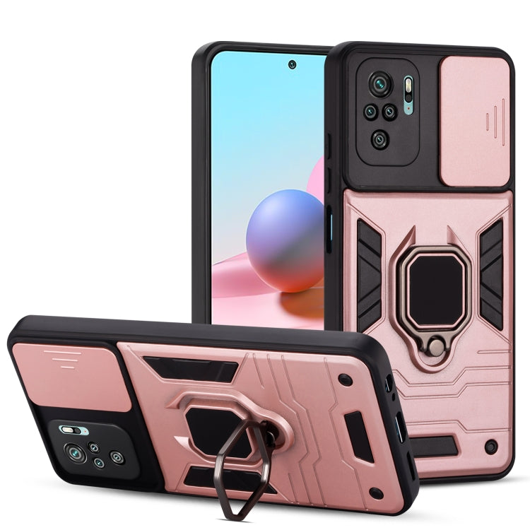 For Xiaomi Redmi Note 10 Warrior Armor Sliding Camera Cover Design TPU + PC Shockproof Case with Ring Holder