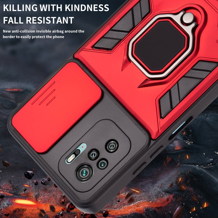 For Xiaomi Redmi Note 10 Warrior Armor Sliding Camera Cover Design TPU + PC Shockproof Case with Ring Holder