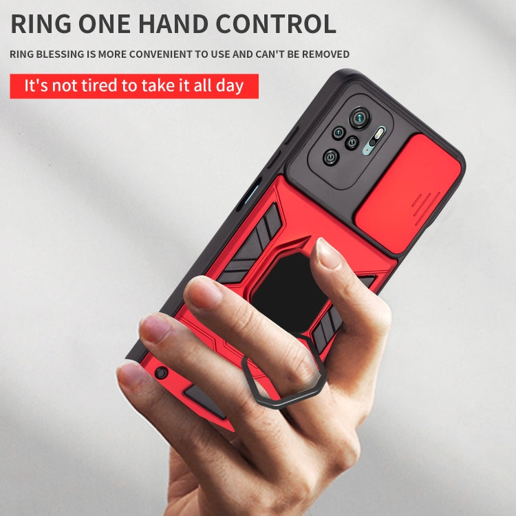 For Xiaomi Redmi Note 10 Warrior Armor Sliding Camera Cover Design TPU + PC Shockproof Case with Ring Holder