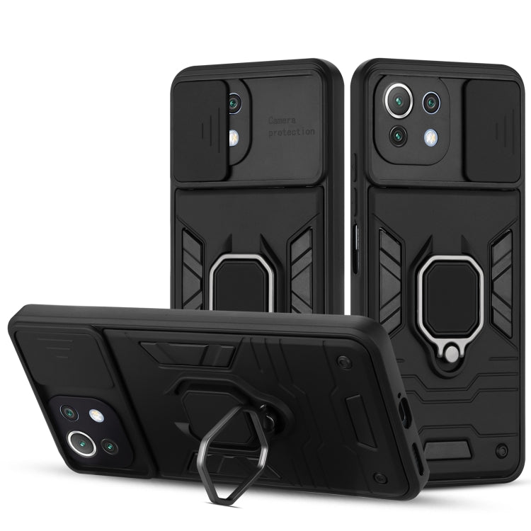For Xiaomi Mi 11 Lite Warrior Armor Sliding Camera Cover Design TPU + PC Shockproof Case with Ring Holder