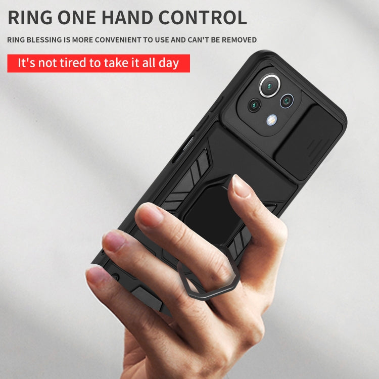 For Xiaomi Mi 11 Lite Warrior Armor Sliding Camera Cover Design TPU + PC Shockproof Case with Ring Holder