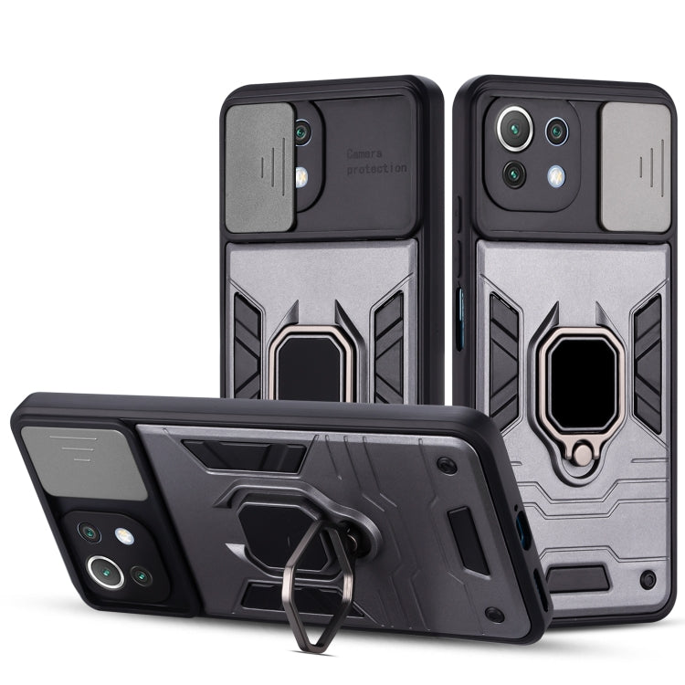 For Xiaomi Mi 11 Lite Warrior Armor Sliding Camera Cover Design TPU + PC Shockproof Case with Ring Holder