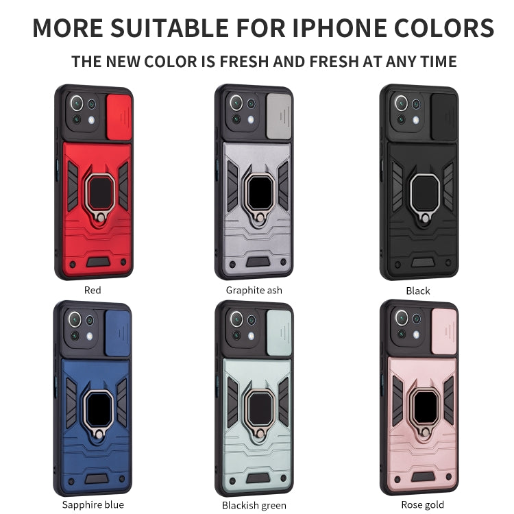 For Xiaomi Mi 11 Lite Warrior Armor Sliding Camera Cover Design TPU + PC Shockproof Case with Ring Holder