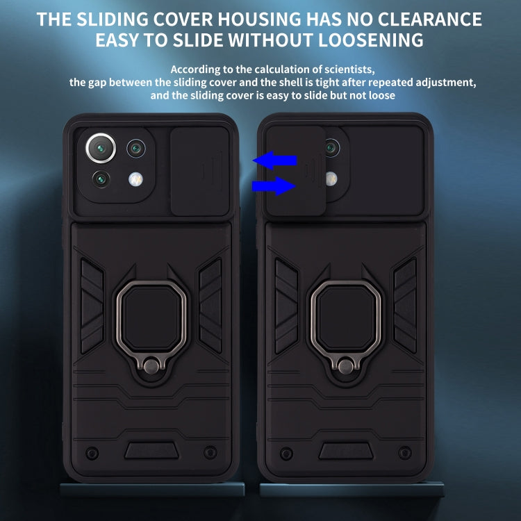 For Xiaomi Mi 11 Lite Warrior Armor Sliding Camera Cover Design TPU + PC Shockproof Case with Ring Holder