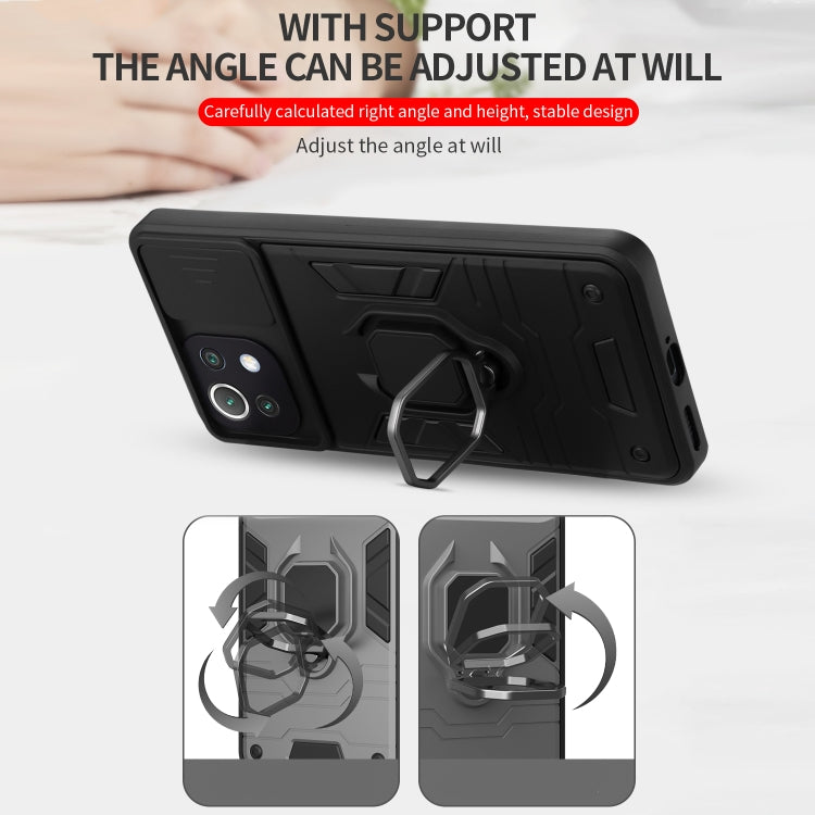 For Xiaomi Mi 11 Lite Warrior Armor Sliding Camera Cover Design TPU + PC Shockproof Case with Ring Holder