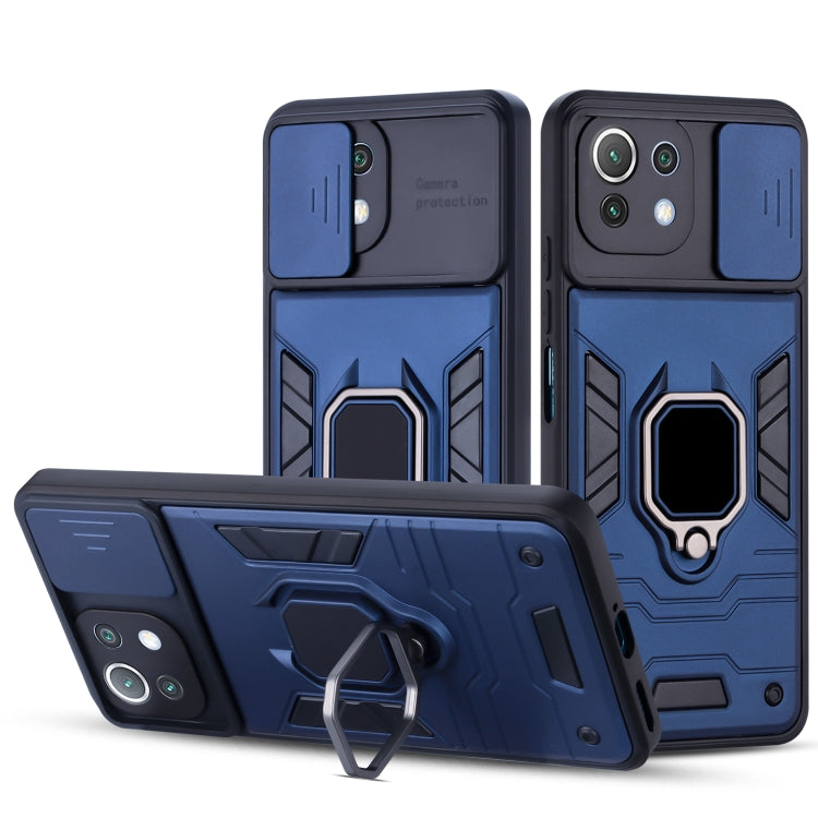 For Xiaomi Mi 11 Lite Warrior Armor Sliding Camera Cover Design TPU + PC Shockproof Case with Ring Holder
