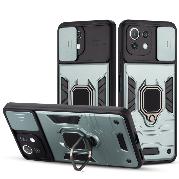 For Xiaomi Mi 11 Lite Warrior Armor Sliding Camera Cover Design TPU + PC Shockproof Case with Ring Holder