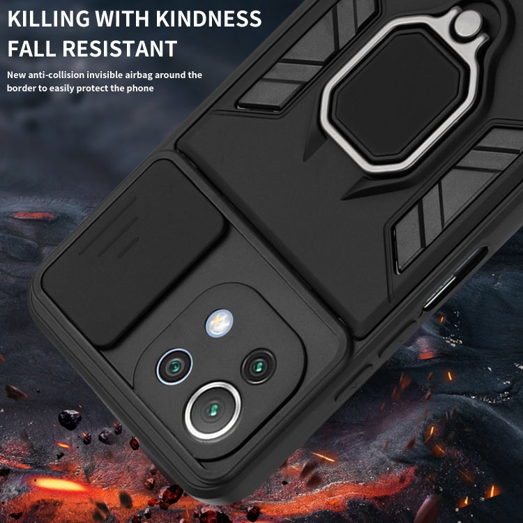 For Xiaomi Mi 11 Lite Warrior Armor Sliding Camera Cover Design TPU + PC Shockproof Case with Ring Holder